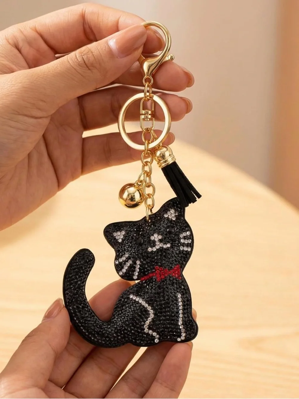 Chic Cat Crystal Keychain Charm - Black